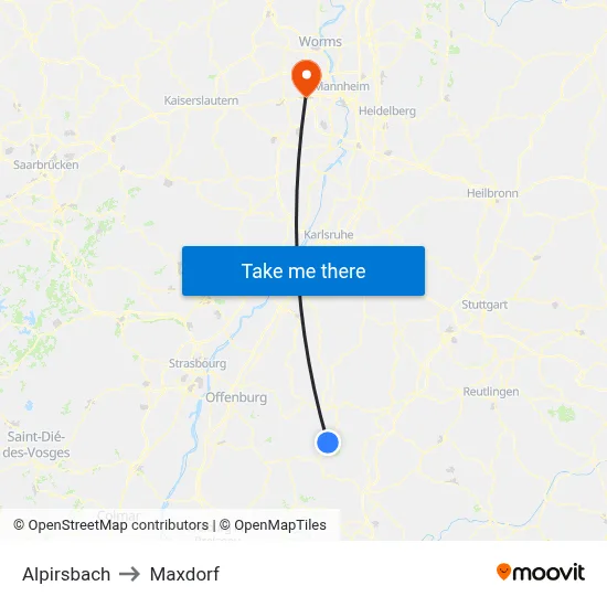 Alpirsbach to Maxdorf map