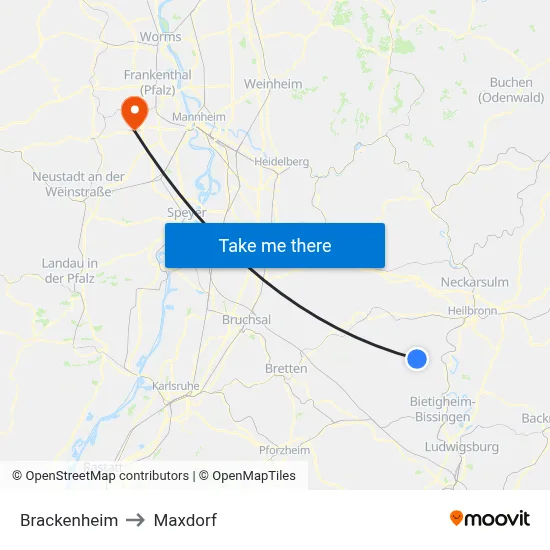 Brackenheim to Maxdorf map