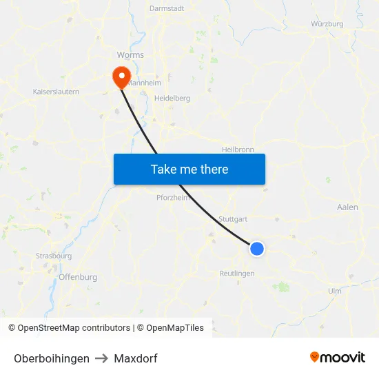 Oberboihingen to Maxdorf map