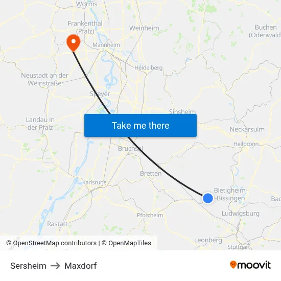 Sersheim to Maxdorf map