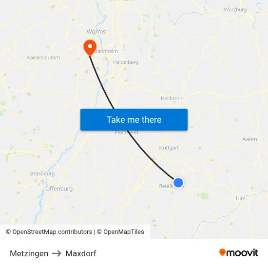 Metzingen to Maxdorf map