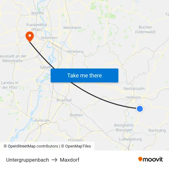 Untergruppenbach to Maxdorf map