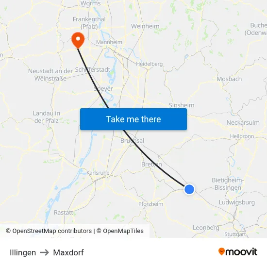 Illingen to Maxdorf map
