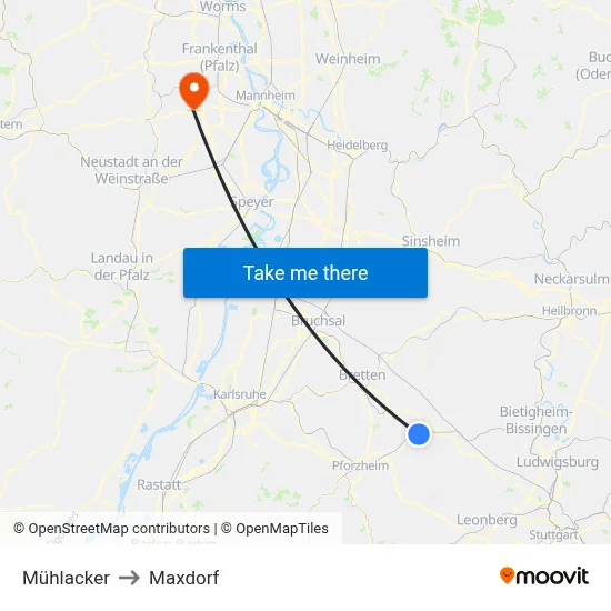 Mühlacker to Maxdorf map