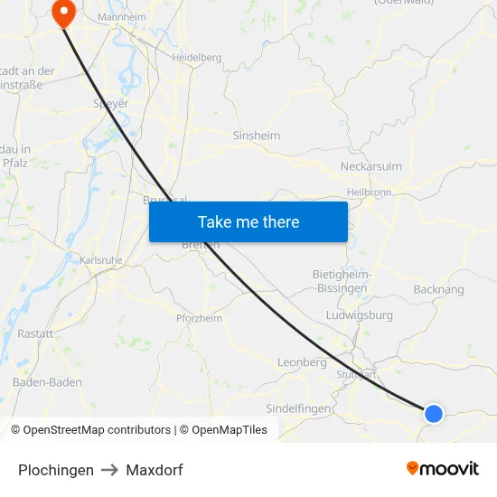 Plochingen to Maxdorf map