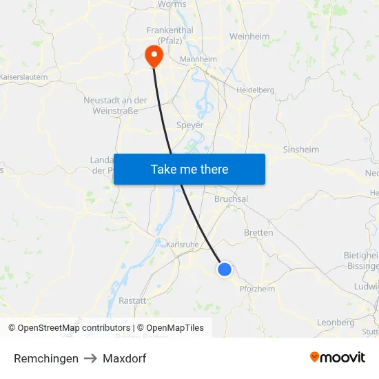 Remchingen to Maxdorf map