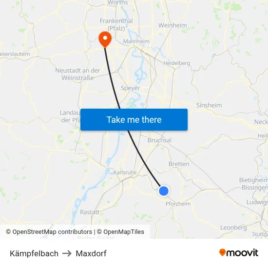 Kämpfelbach to Maxdorf map