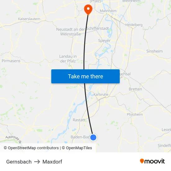 Gernsbach to Maxdorf map