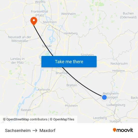 Sachsenheim to Maxdorf map