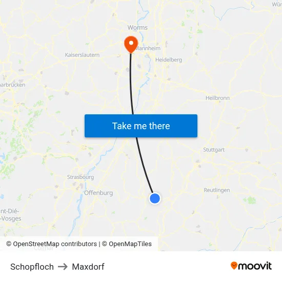 Schopfloch to Maxdorf map