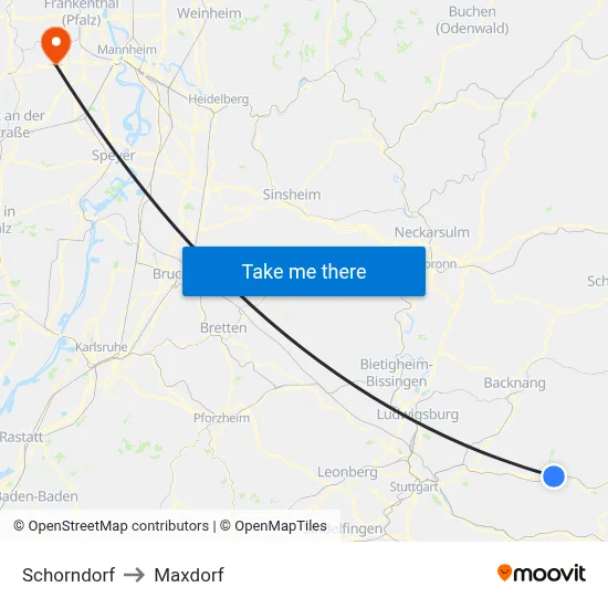 Schorndorf to Maxdorf map