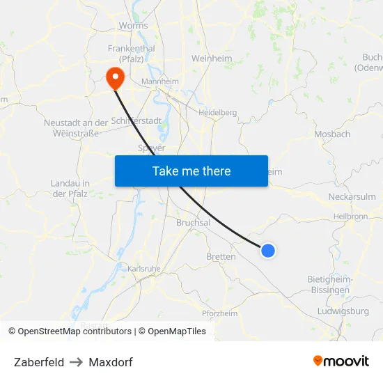 Zaberfeld to Maxdorf map