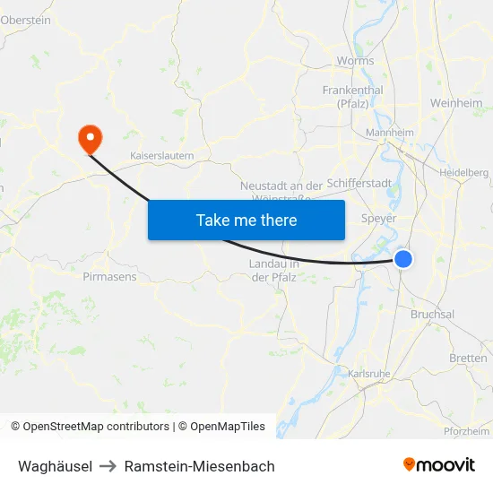 Waghäusel to Ramstein-Miesenbach map