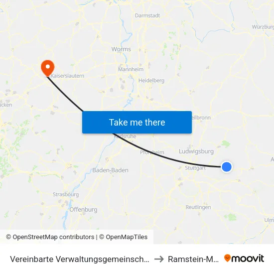 Vereinbarte Verwaltungsgemeinschaft Der Stadt Schorndorf to Ramstein-Miesenbach map