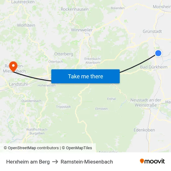 Herxheim am Berg to Ramstein-Miesenbach map