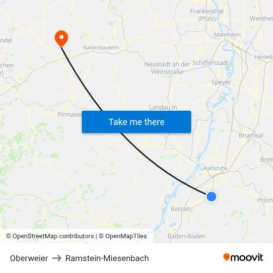 Oberweier to Ramstein-Miesenbach map