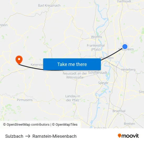 Sulzbach to Ramstein-Miesenbach map