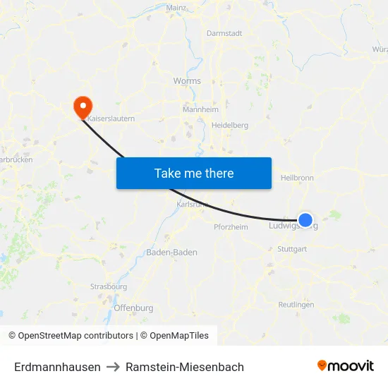 Erdmannhausen to Ramstein-Miesenbach map