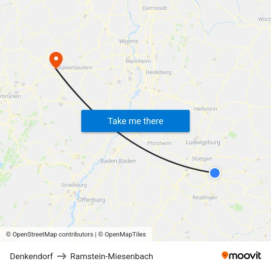 Denkendorf to Ramstein-Miesenbach map