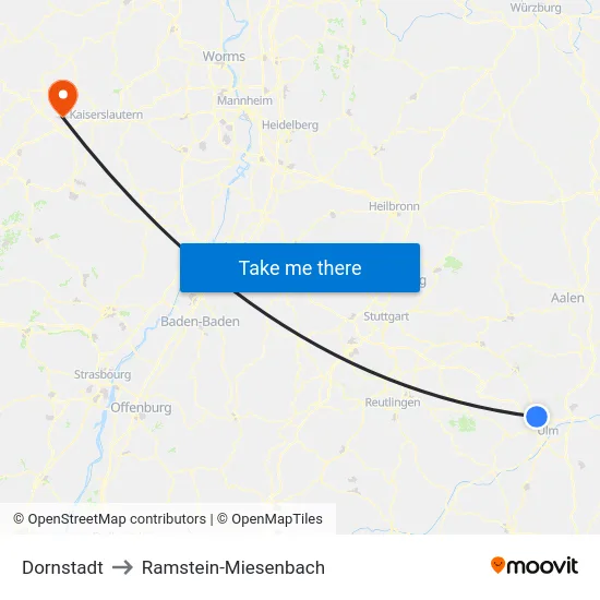 Dornstadt to Ramstein-Miesenbach map