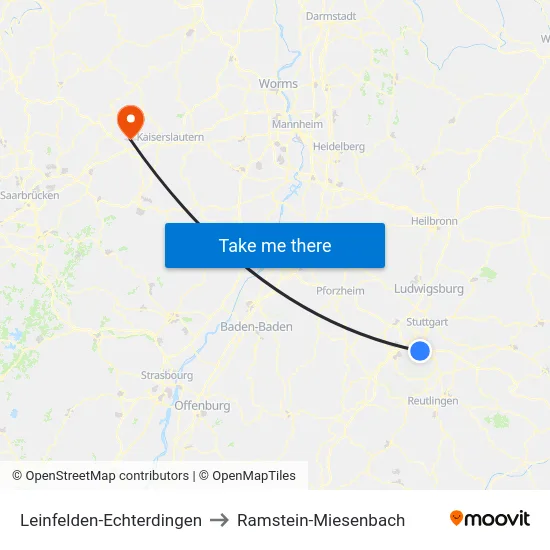 Leinfelden-Echterdingen to Ramstein-Miesenbach map