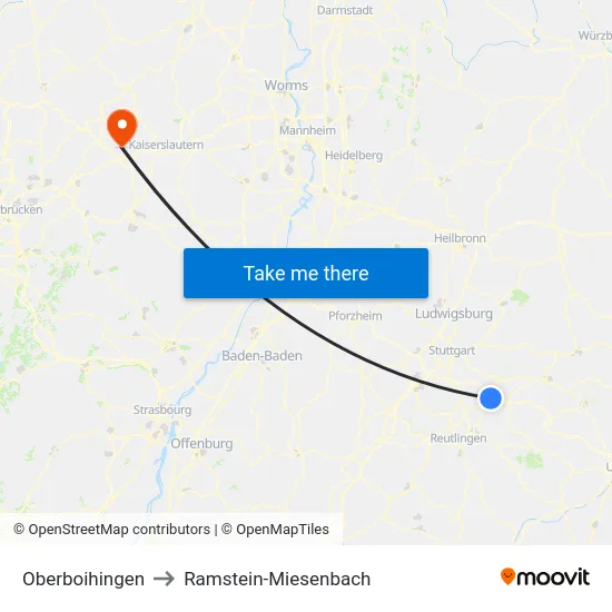 Oberboihingen to Ramstein-Miesenbach map