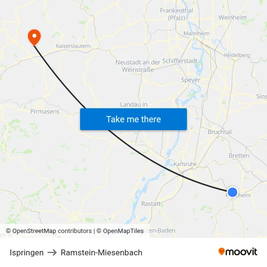 Ispringen to Ramstein-Miesenbach map