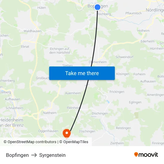 Bopfingen to Syrgenstein map