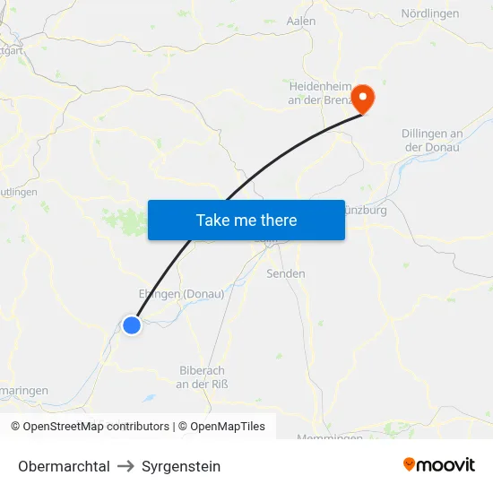 Obermarchtal to Syrgenstein map