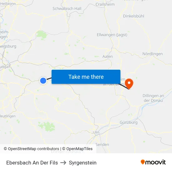 Ebersbach An Der Fils to Syrgenstein map