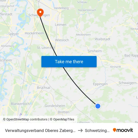 Verwaltungsverband Oberes Zabergäu to Schwetzingen map