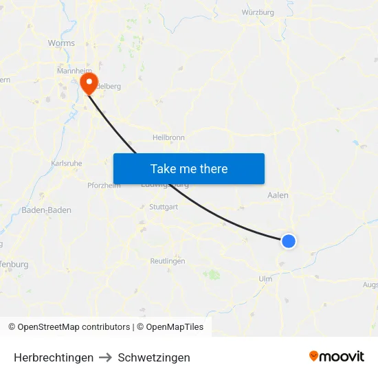 Herbrechtingen to Schwetzingen map