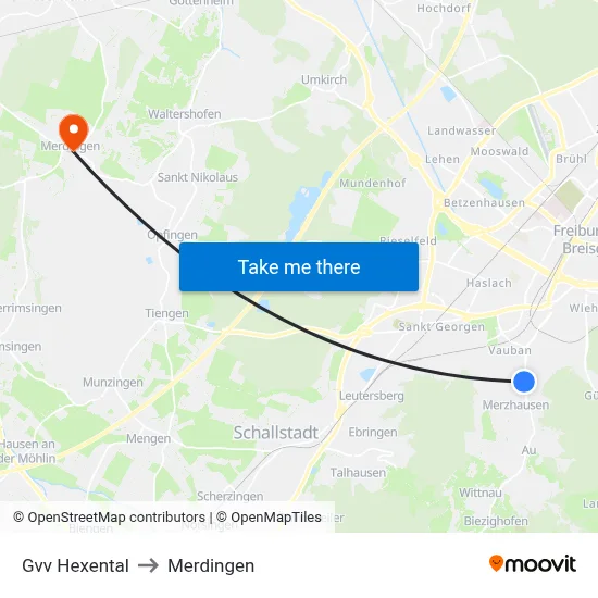 Gvv Hexental to Merdingen map