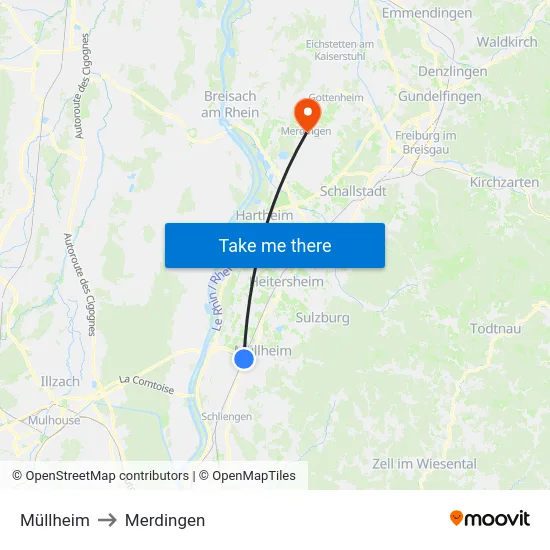 Müllheim to Merdingen map