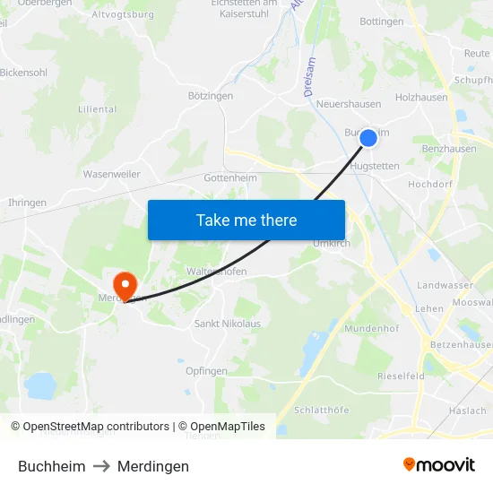Buchheim to Merdingen map