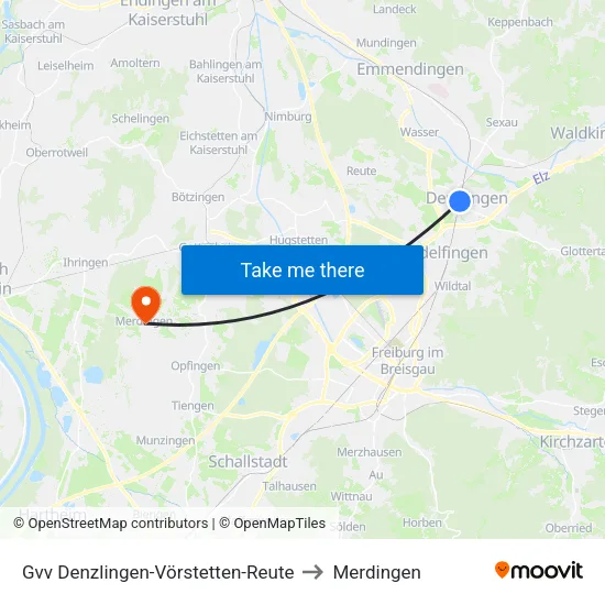 Gvv Denzlingen-Vörstetten-Reute to Merdingen map