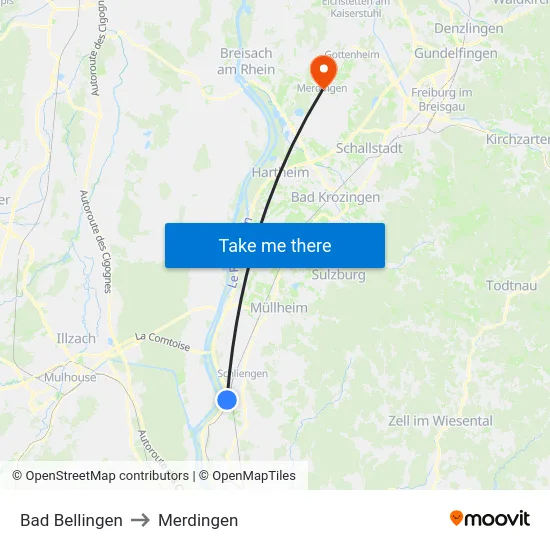 Bad Bellingen to Merdingen map