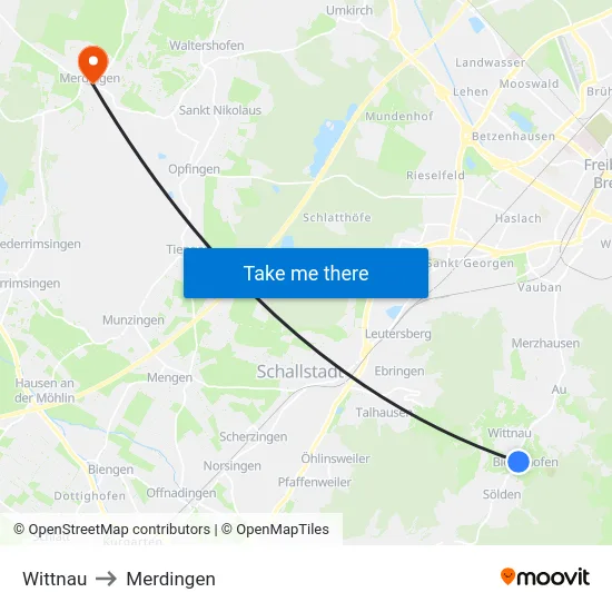 Wittnau to Merdingen map