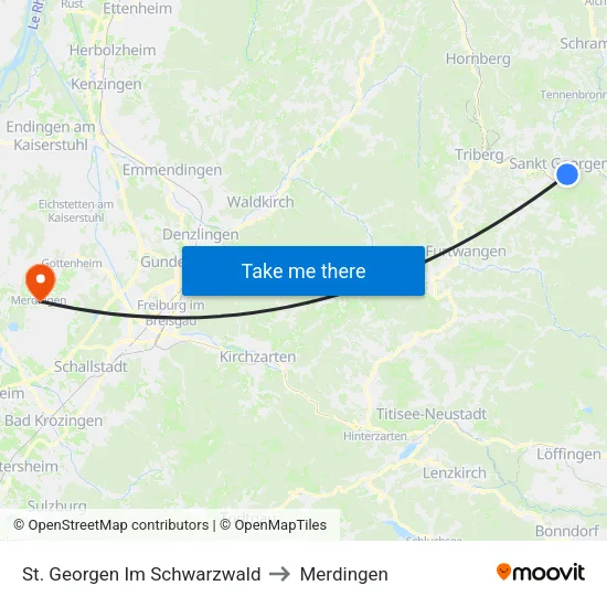 St. Georgen Im Schwarzwald to Merdingen map