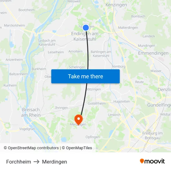 Forchheim to Merdingen map