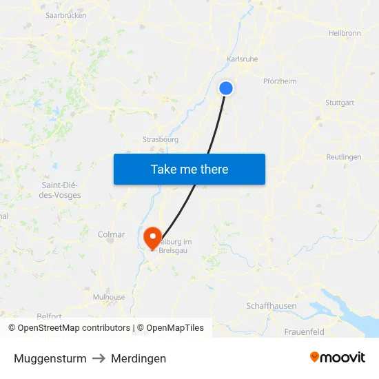 Muggensturm to Merdingen map