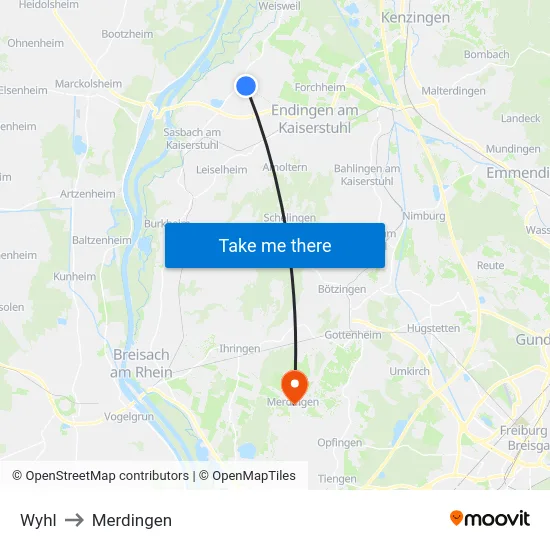 Wyhl to Merdingen map