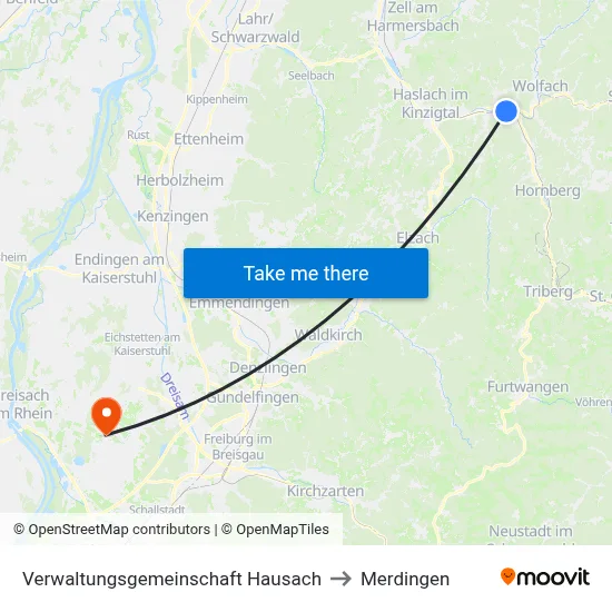 Verwaltungsgemeinschaft Hausach to Merdingen map