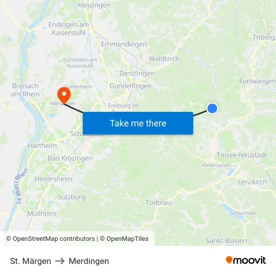 St. Märgen to Merdingen map