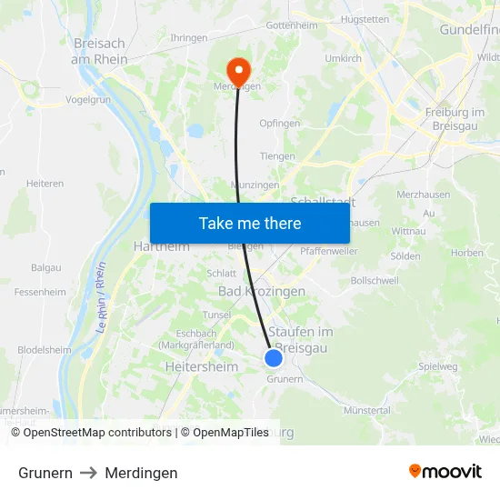 Grunern to Merdingen map