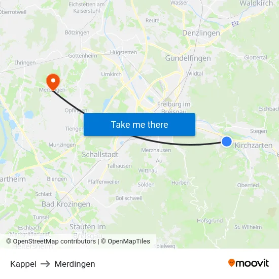 Kappel to Merdingen map