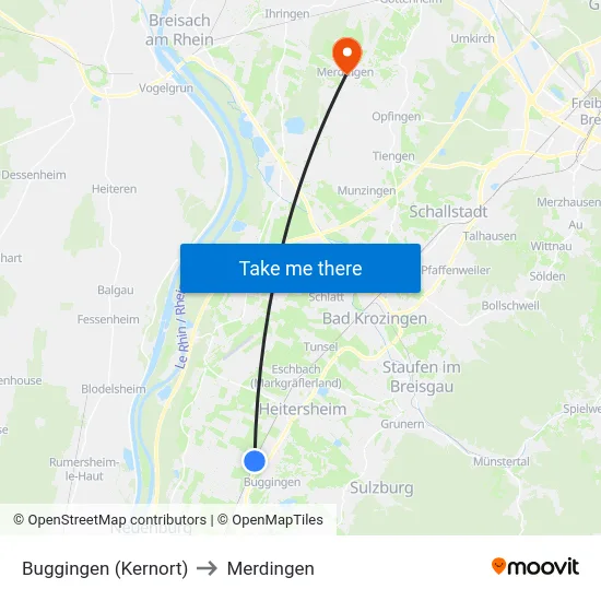 Buggingen (Kernort) to Merdingen map