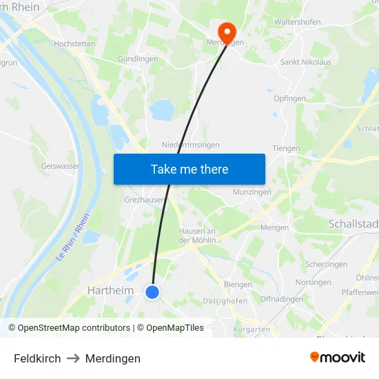 Feldkirch to Merdingen map