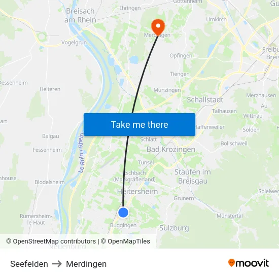 Seefelden to Merdingen map