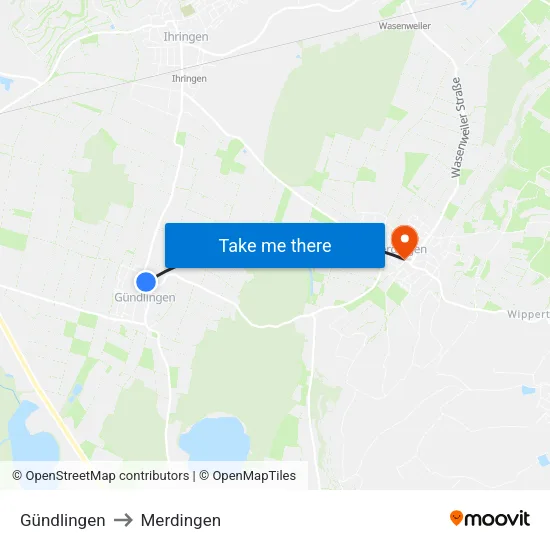 Gündlingen to Merdingen map